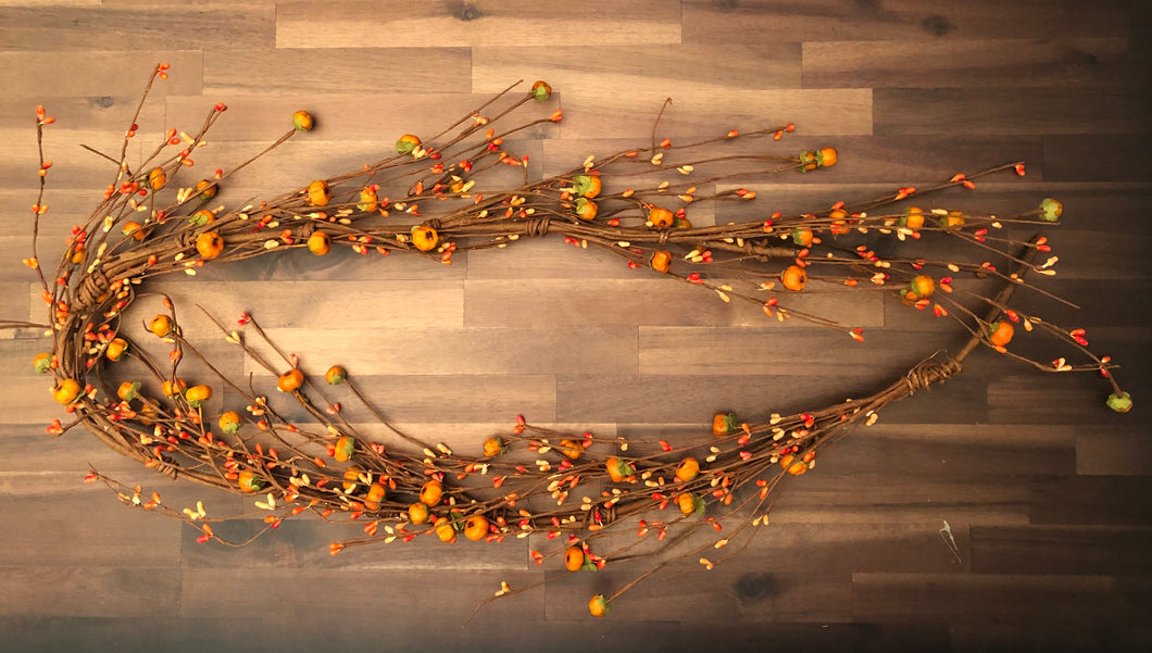 5' Garland Harvest mini Berry, pumpkins with Cones